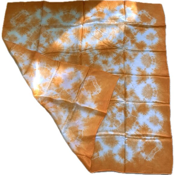 100% Silk tie dye Bright Orange Color scarf square 33”x33” Soft Hand Rolled Hem - Picture 8 of 14